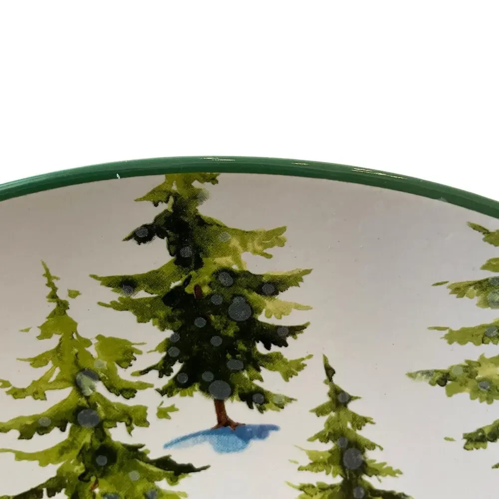 Global Design Christmas Dinner Plates 10.5in Set of 4 Holiday Pine Trees NEW